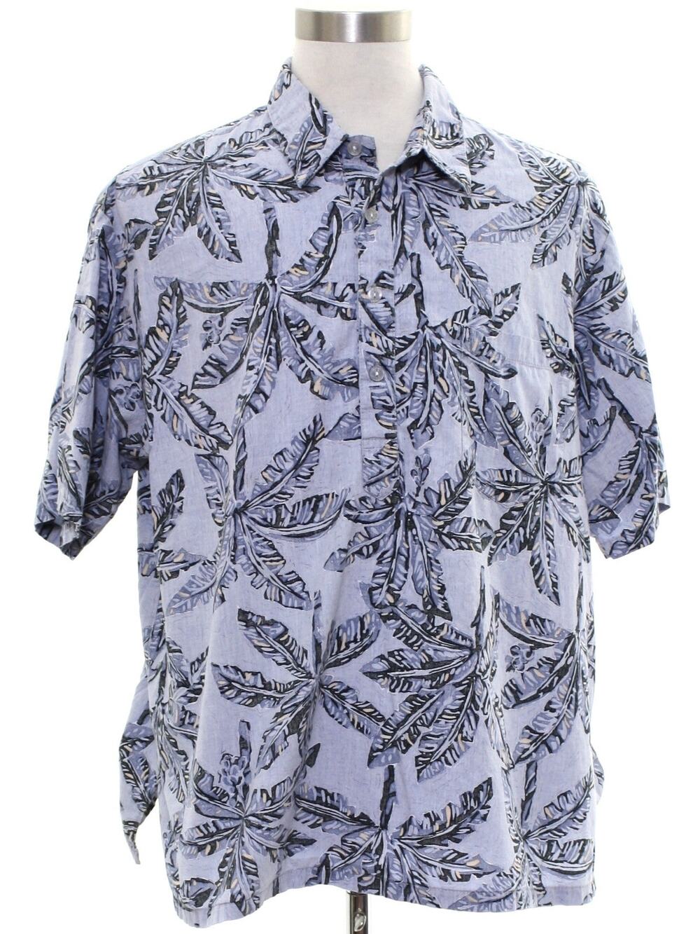 Vintage 80s Malihini Hawaii Men’s XL Blue Reverse Print Aloha Shirt
